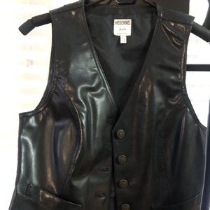 Moschino Jeans Black Faux Leather Vest with Gold Heart
